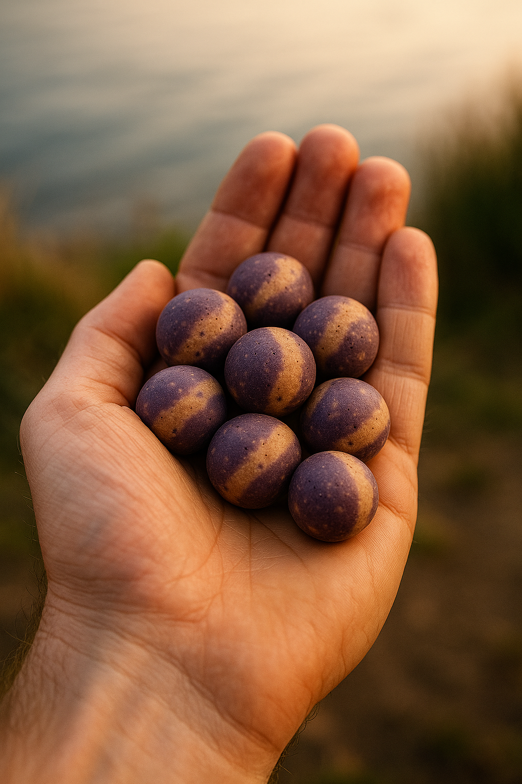 Tweekleurige Duo Instinct-boilies in de hand